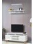 Helena Tv Sehpası Beyaz 2 Kapaklı Açık Raflı Mebran Detaylı 140x36x60 Cm 1