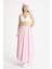 Pembe Çizgili Poplin Beli Lastikli Astarsız Uzun Etek 29277 1