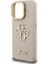 iPhone 15 Pro Uyumlu Kılıf Guess Orjinal Lisanslı Grained Yazı Logolu Kamera Standlı Kapak Bej 6