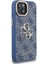 iPhone 15 Uyumlu Kılıf Guess Lisanslı Metal 4g ve Yazı Logolu Kamera Standlı Kapak Mavi 3
