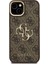 iPhone 15 Uyumlu Kılıf Guess Lisanslı Metal 4g ve Yazı Logolu Kamera Standlı Kapak Kahverengi 3