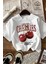 Kadın Beyaz Cherry Baskılı Regular Bisiklet Yaka T-Shirt 2