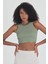 Kadın Pamuklu Crop Top Atlet Esnek Kaşkorse Ribanalı Bluz 2