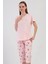 Pamuklu Kadın Büyük Beden Kısa Kol Kaprili Pijama Takım , 408036 1