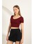 Artsviva Çilek Viskon Kumaş V Yaka Basic Tişört-Bordo 4