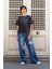 Kadın Yırtık Detaylı Bol Paça Jean Pantolon – Vintage Yüksek Bel Denim 1