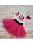 9-12-18 Ay Payetli Kelebek Nakışlı Taçlı Kısa Kollu Tütü Etek 3lü Kız Bebek Takımı Fuşya 2