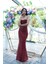 Bordo Pul Taş Işlemeli Straplez Balık Abiye 9705304.04 3