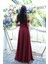 Bordo Taş Askılı Düşük Kol Saten Abiye 0806118.04 5