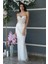 Beyaz Pul Taş Işlemeli Straplez Balık Abiye 9705304.15 1