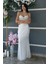 Beyaz Pul Taş Işlemeli Straplez Balık Abiye 9705304.15 2
