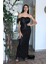 Siyah Drape Yaka Detaylı Payet Işlemeli Uzun Kuşaklı Abiye 9705470.01 5