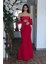 Kırmızı Göğüs Taş Işleme Detaylı Drapeli Abiye 9705446.08 6