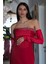 Kırmızı Göğüs Taş Işleme Detaylı Drapeli Abiye 9705446.08 7