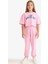 Kız Çocuk 2'li Takım Baskılı Kısa Kollu Tişört Beli Lastikli Eşofman Altı E6414A825AU 2