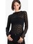 Slim Fit Dar Kesim Kayık Yaka Dantel Uzun Kollu Bluz F8116AX25AU 1