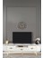 Duru TV Sehpası Beyaz Gold 2 Kapaklı 1 Çekmeceli Oval Detaylı Sehpa 180x40x53 Cm 1