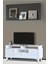 Pera Tv Sehpası 2 Kapaklı Raflı Üst Panel Beyaz Gold Detaylı 130x59x36 Cm 1