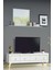 Vina TV Sehpası Beyaz Gold 4 Kapaklı Çizgili Kulplu Metal Ayaklı 160x36x50 Cm 1