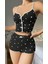 Kadın Siyah Kalp Desenli Askılı Şortlu Pijama Takım 6650 1