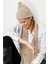 Kadın Simli Jakarlı Ponponlu Yün Şapka K.bej 1