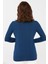 Kadın Likralı Uzun Kollu Basic Tam Balıkçı Bluz Indigo 3