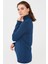 Kadın Likralı Uzun Kollu Basic Tam Balıkçı Bluz Indigo 5