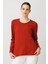 Kadın Sıfır Yaka Önü Pileli Boncuklu Ligralı Bluz K.kiremit 3