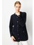 Kadın Sıfır Yaka Metal Düğmeli Araboy Afrodit Triko Ceket Siyah 5