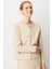 Kadın Sıfır Yaka Metal Düğmeli Afrodit Kısa Triko Ceket Bej 1