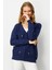 Kadın V Yaka Önü Baklavalı Nakış Işlemeli Hırka Lacivert 5