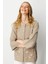 Kadın Dik Yaka Çiçek Desenli Kısa Yün Ceket K.bej 2