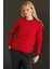 Kadın Sıfır Yaka Saç Örgülü Kazak Kırmızı 2