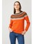 Kadın Sıfır Yaka Robası Baklavalı Yün Kazak Portakal 1