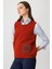 Kadın Sıfır Yaka Cebi ve Yakası Renkli Tığlamalı Yün Süveter K.kiremit 2