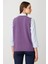 Kadın Sıfır Yaka Cebi ve Yakası Renkli Tığlamalı Yün Süveter Mor 4