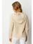 Kadın Kapüşonlu Fermuarlı Kısa Triko Sweatshirt Bej 3