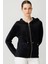 Kadın Kapüşonlu Fermuarlı Kısa Triko Sweatshirt Siyah 1
