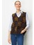 Kadın Pıtırcık Çiçekli Patchwork Keçe Yün Yelek K.kahve_tarçın 1