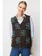 Kadın Pıtırcık Çiçekli Patchwork Keçe Yün Yelek K.kahve_m.yeşil 1