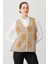 Kadın Pıtırcık Çiçekli Patchwork Keçe Yün Yelek Bej_hardal 2