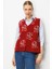 Kadın Pıtırcık Çiçekli Patchwork Keçe Yün Yelek Y.kırmızı_bej 2