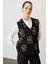 Kadın Pıtırcık Çiçekli Patchwork Keçe Yün Yelek Siyah_v.camel 1