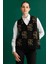 Kadın Pıtırcık Çiçekli Patchwork Keçe Yün Yelek Siyah_v.camel 2