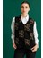 Kadın Pıtırcık Çiçekli Patchwork Keçe Yün Yelek Siyah_v.camel 3