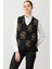 Kadın Pıtırcık Çiçekli Patchwork Keçe Yün Yelek Siyah_v.camel 5