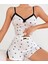 Pamuklu Beyaz Üstüne Siyah Kalp Desen Fitilli Askılı Şortlu Pijama Takımı 1