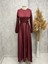 25Y3412 Elbise Abiye Saten Beli Bağlamalı Kloş - Vishne - 25Y3412 - Bordo - 40 1
