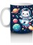 Çocuklara Sütü Sevdiren Roketle Uçan Astronot Kedi Desenli Kupa Bardak 1