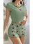 Kadın Yeşil Çilek Desenli Askılı Şortlu Pijama Takım 6648 1